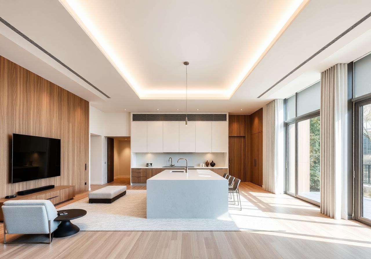 Isla flotante de durlock con iluminación indirecta